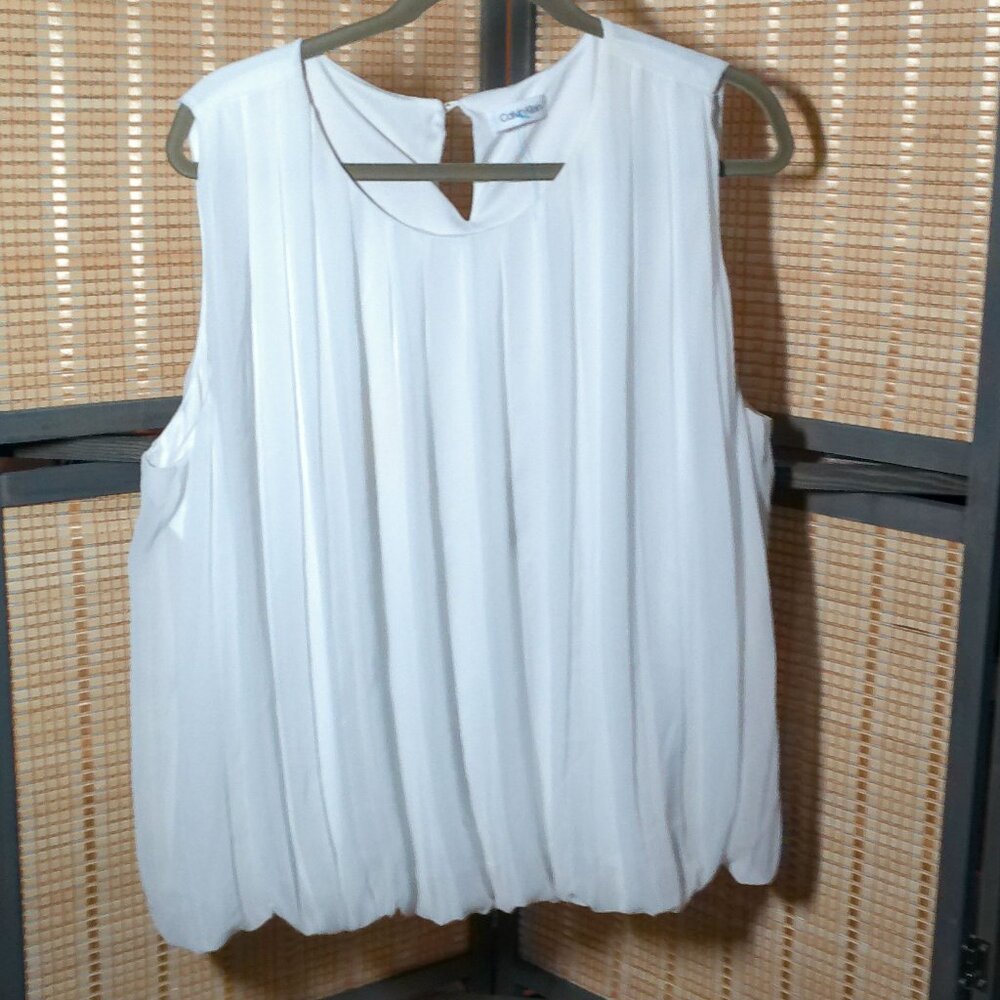 Calvin Klein Pleated Keyhole Closure Sleeveless Blouse